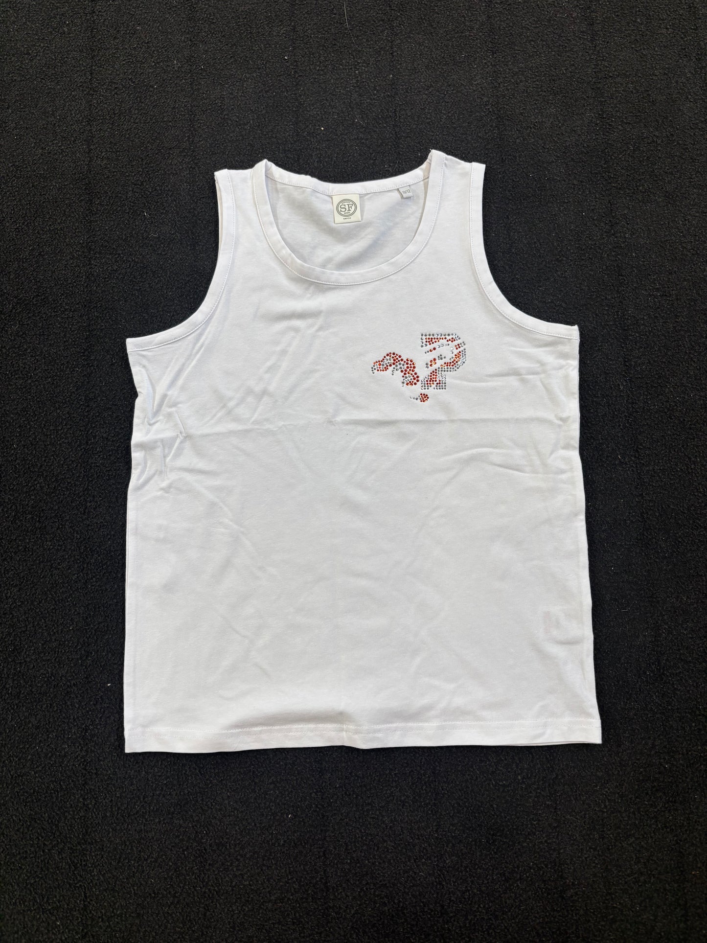 White training vest, sparkle logo